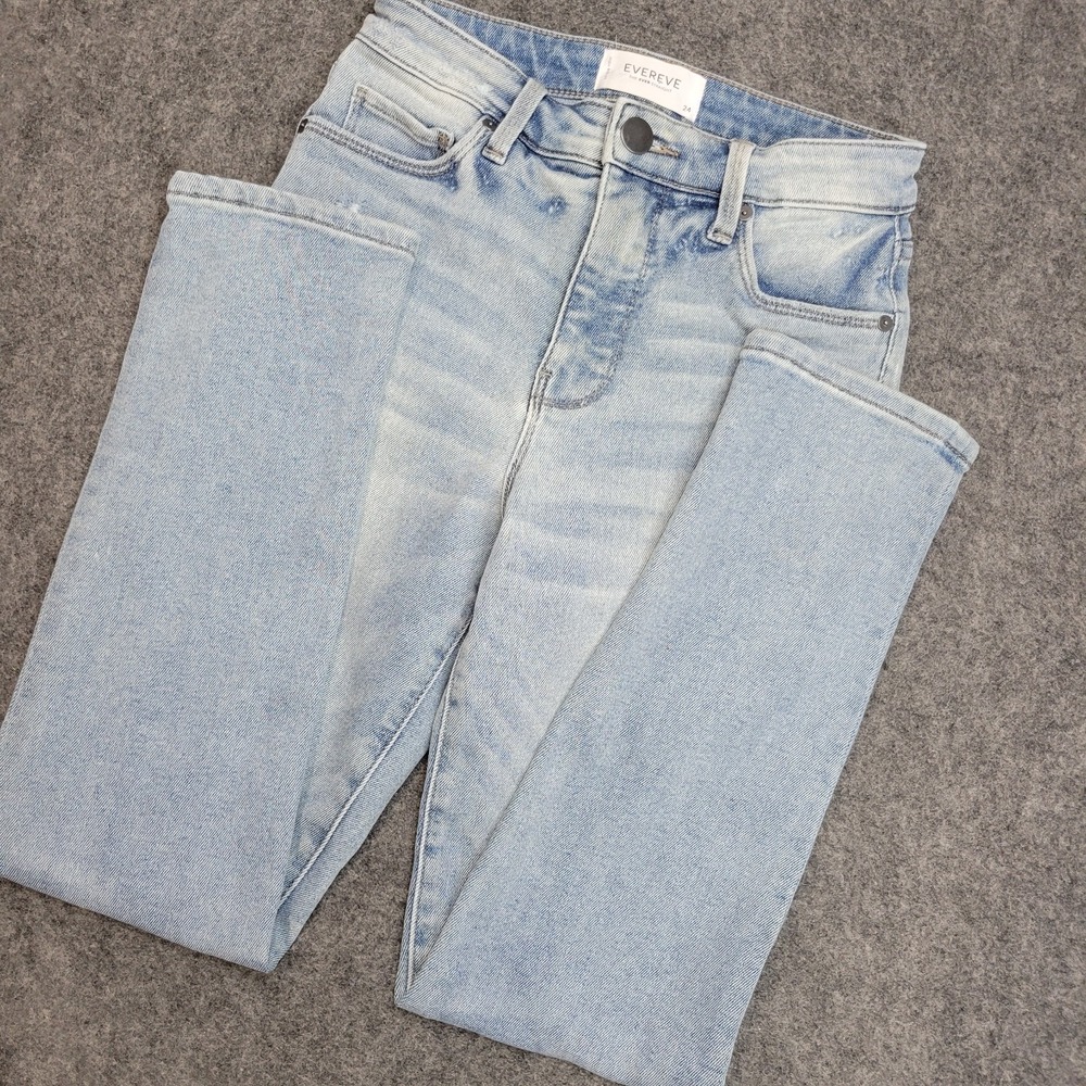 Evereve Jeans Womens 24 Blue Denim Distress High Rise Fit The‎ Ever Straight Leg
